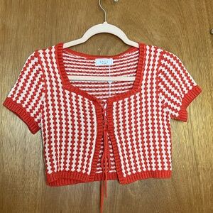 Sage Red and White Checkered Crop Top
